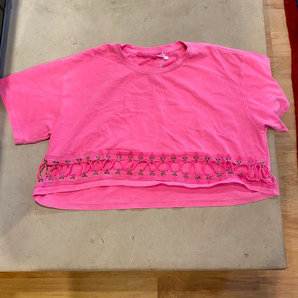 NWT LF PINK CROP TOP BUNJEE DETAIL